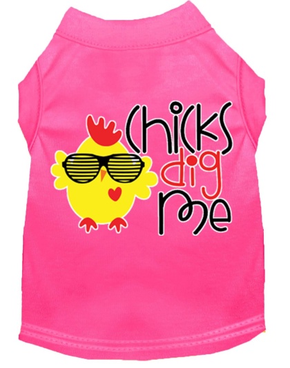 Chicks Dig Me Screen Print Dog Shirt Bright Pink Lg