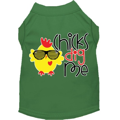 Chicks Dig Me Screen Print Dog Shirt Green Lg