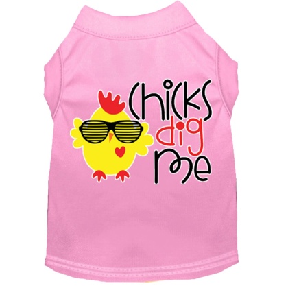 Chicks Dig Me Screen Print Dog Shirt Light Pink Lg