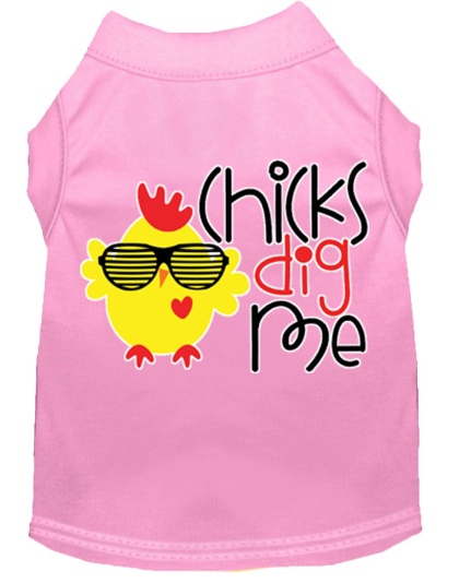 Chicks Dig Me Screen Print Dog Shirt Light Pink Lg