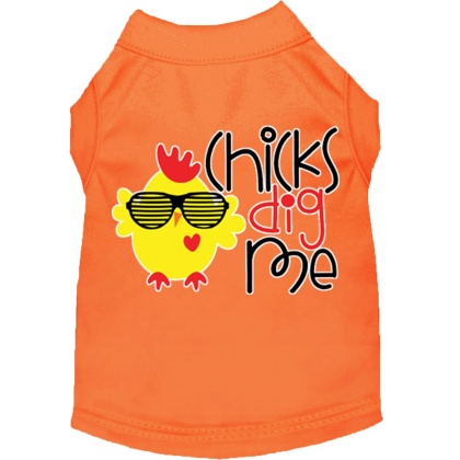 Chicks Dig Me Screen Print Dog Shirt Orange Lg