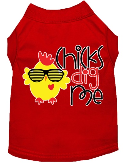 Chicks Dig Me Screen Print Dog Shirt Red Lg