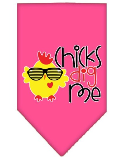 Chicks Dig Me Screen Print Pet Bandana Bright Pink Large