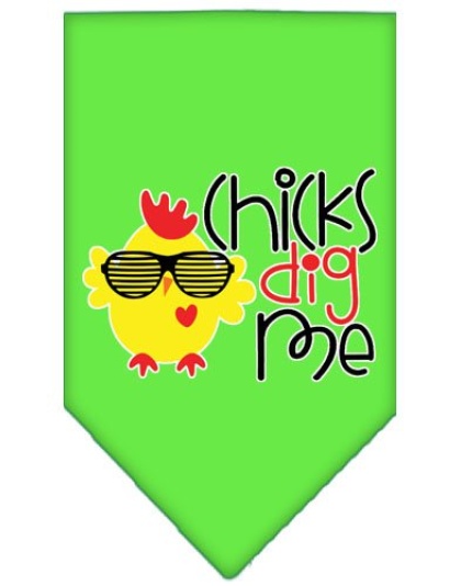 Chicks Dig Me Screen Print Pet Bandana Lime Green Large