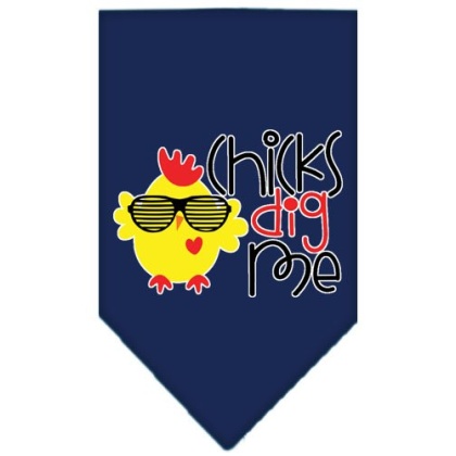 Chicks Dig Me Screen Print Pet Bandana Navy Blue large