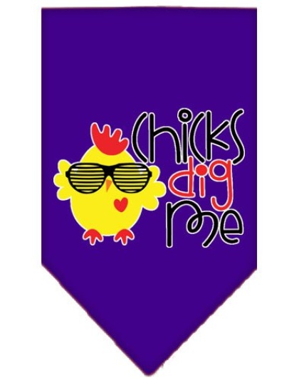 Chicks Dig Me Screen Print Pet Bandana Purple Large