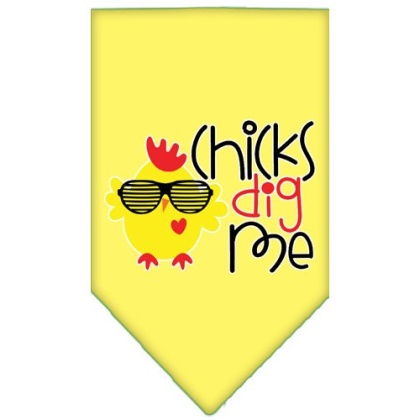 Chicks Dig Me Screen Print Pet Bandana Yellow Large