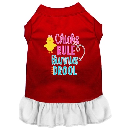 Chicks Rule Screen Print Dog Dress Red with White Lg