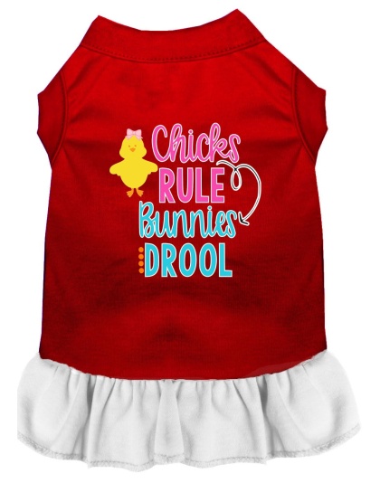 Chicks Rule Screen Print Dog Dress Red with White Lg