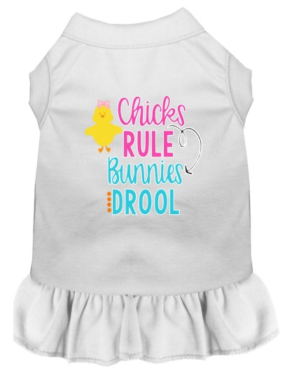 Chicks Rule Screen Print Dog Dress White 4X (22)