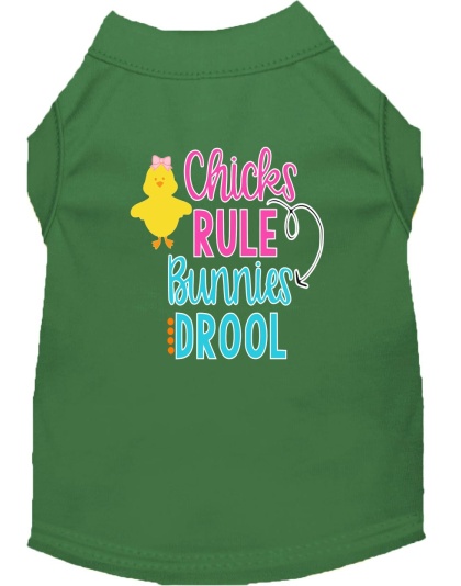 Chicks Rule Screen Print Dog Shirt Green Lg