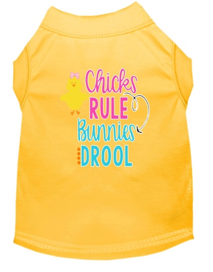 Chicks Rule Screen Print Dog Shirt Yellow Lg