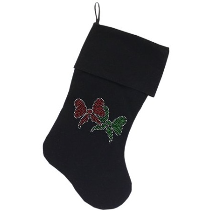 Christmas Bows Rhinestone 18 Inch Velvet Christmas Stocking Black