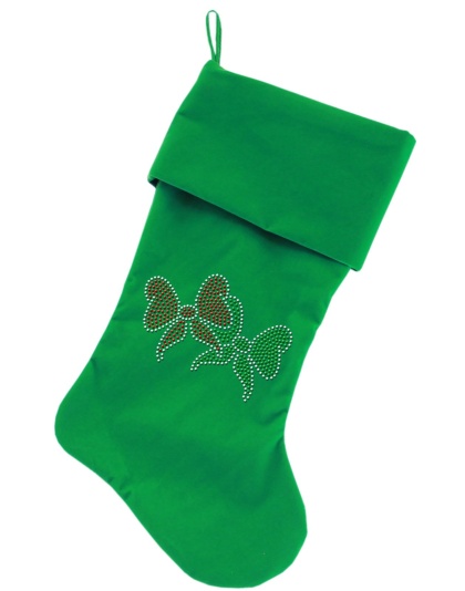 Christmas Bows Rhinestone 18 Inch Velvet Christmas Stocking Green