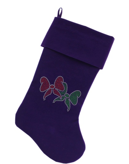 Christmas Bows Rhinestone 18 Inch Velvet Christmas Stocking Purple