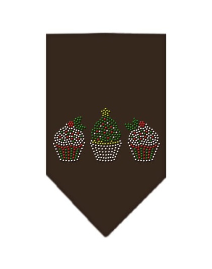 Christmas Cupcakes Rhinestone Bandana Cocoa Large