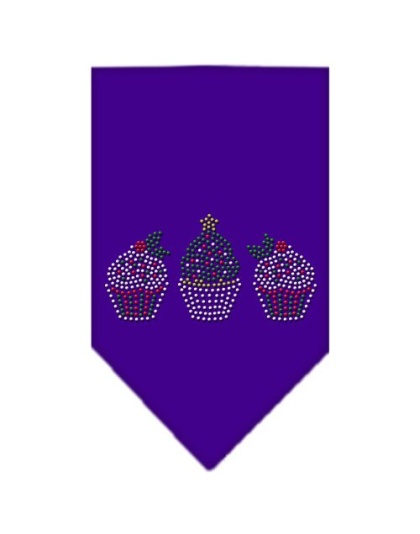 Christmas Cupcakes Rhinestone Bandana Purple Large