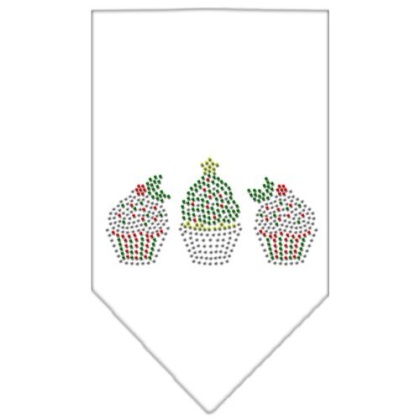 Christmas Cupcakes Rhinestone Bandana White Large