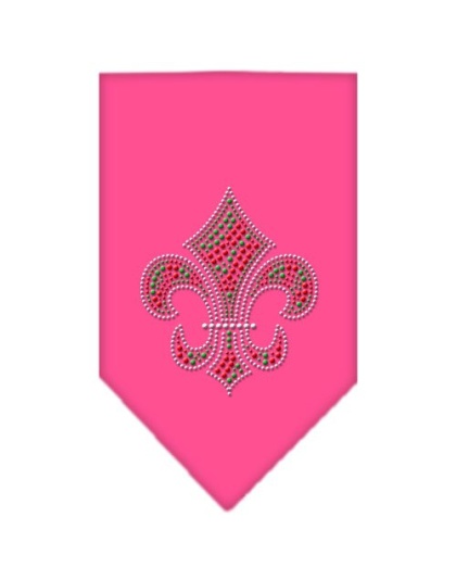 Christmas Fleur De Lis Rhinestone Bandana Bright Pink Large