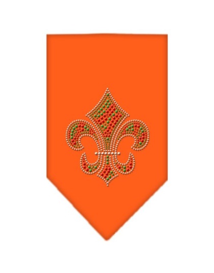 Christmas Fleur De Lis Rhinestone Bandana Orange Large