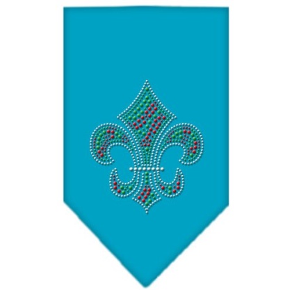 Christmas Fleur De Lis Rhinestone Bandana Turquoise Large