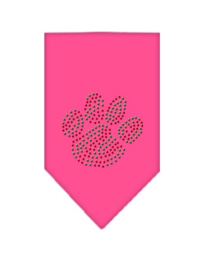 Christmas Paw Rhinestone Bandana Bright Pink Large