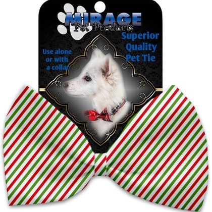 Christmas Pinstripes Pet Bow Tie Collar Accessory with Velcro