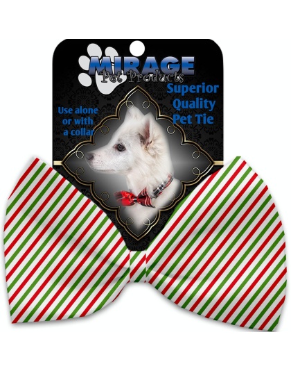 Christmas Pinstripes Pet Bow Tie Collar Accessory with Velcro