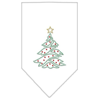 Christmas Tree Rhinestone Bandana White Large