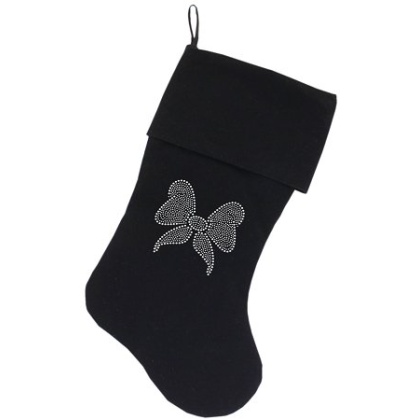 Clear Bow Rhinestone 18 inch Velvet Christmas Stocking Black