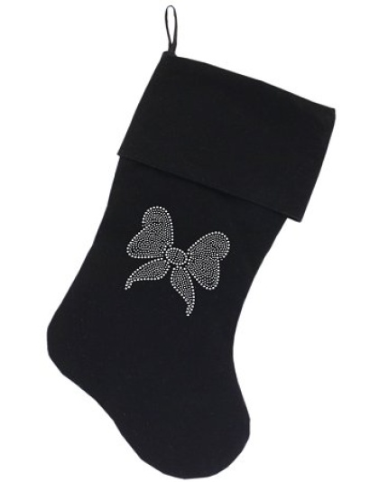 Clear Bow Rhinestone 18 inch Velvet Christmas Stocking Black