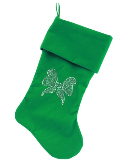 Clear Bow Rhinestone 18 inch Velvet Christmas Stocking Green