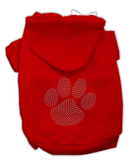 Clear Rhinestone Paw Hoodies Red L