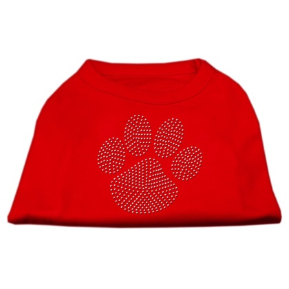 Clear Rhinestone Paw Shirts Red L