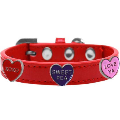 Conversation Hearts Widget Dog Collar Red Size 10