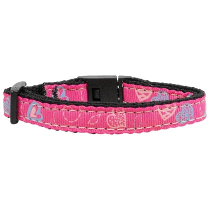 Crazy Hearts Nylon Collars Bright Pink Cat Safety