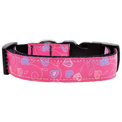 Crazy Hearts Nylon Collars Bright Pink Large