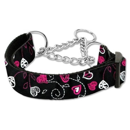 Crazy Hearts Nylon Collars Martingale Black Large