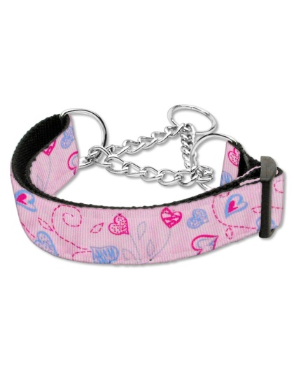 Crazy Hearts Nylon Collars Martingale Light Pink Large