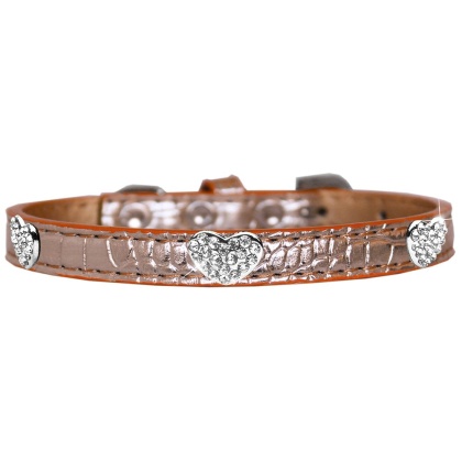 Croc Crystal Heart Dog Collar Copper Size 10