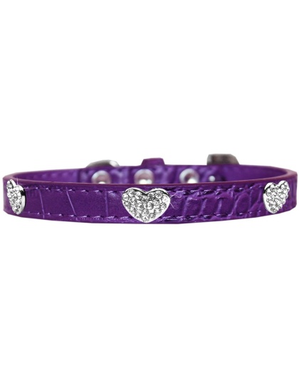 Croc Crystal Heart Dog Collar Purple Size 10