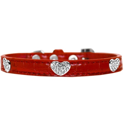 Croc Crystal Heart Dog Collar Red Size 10