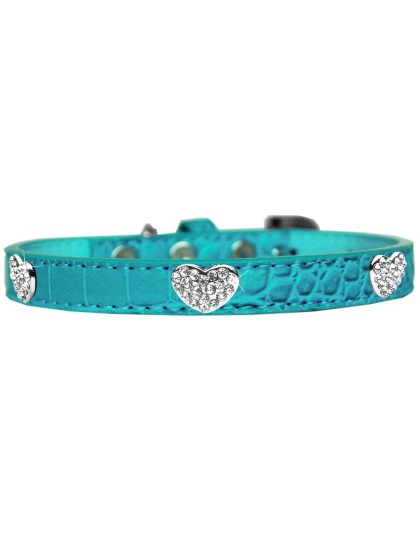 Croc Crystal Heart Dog Collar Turquoise Size 10