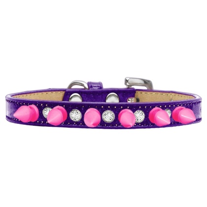 Crystal and Bright Pink Spikes Dog Collar Purple Ice Cream Size 10