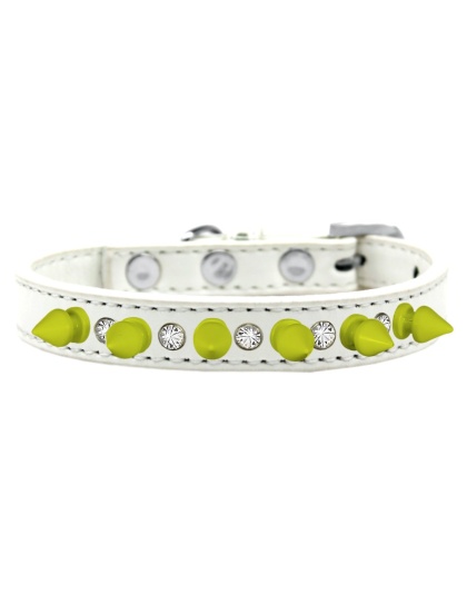 Crystal and Neon Yellow Spikes Dog Collar White Size 10