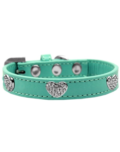 Crystal Heart Dog Collar Aqua Size 10