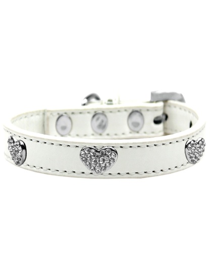 Crystal Heart Dog Collar White Size 10