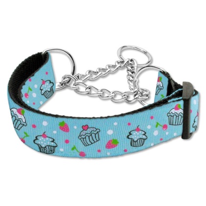 Cupcakes Nylon Ribbon Collar Martingale Large Baby Blue