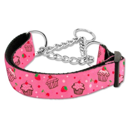 Cupcakes Nylon Ribbon Collar Martingale Large Bright Pink