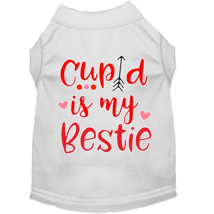 Cupid is my Bestie Screen Print Dog Shirt White Lg